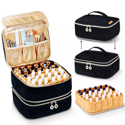 Nail Polish Organizer Bag Detachable 2 Layers Nail Polish Bags Holds 60 Bottles Nail Polish(15Ml/0.5 Fl.Oz),Nail Polish Storage Case with Tool Layers Hold Manicure Tools(Only Nail Polish Bag),Travel Carrying Nail Polish Storage Holder(Black)