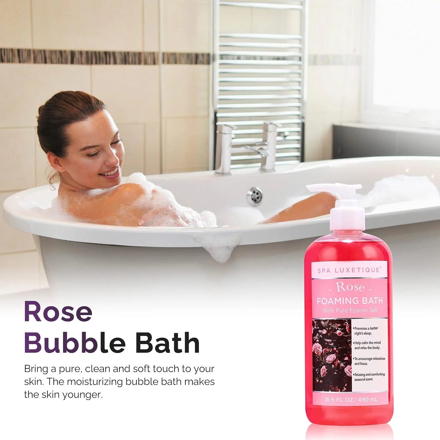 Bubble Foaming Bath with Pure Epsom Salt - Chamomile Rose Lavender Bath Set, Relaxing Holiday Birthady Gifts for Her, 3 Pack 49.8 Fl Oz