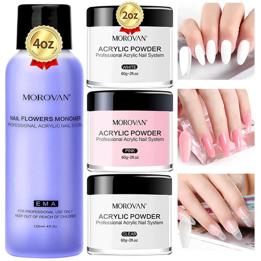 Acrylic Nail Kit Acrylic Powder Monomer Liquid Set 4Oz Pink White Clear Colors