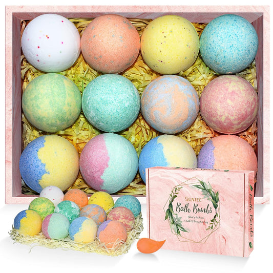 Bath Bombs 12 Gift Set, Handmade Bubble Bath Bombs Rich in Pure Essential Oils, Shea Butter, Coconut Oil, Bubble Bath Spa Fizz Moisturize Dry Skin, Birthday Valentines Christmas Gifts for Women