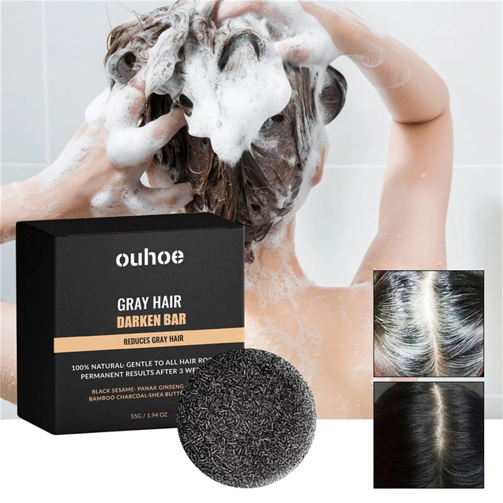 Beauty Clearance Gray Reverse Bar,Cover Gray Hair Bar Soap,Natural Hair Darkening Shampoo Bar for Coverage Gray Hair Soap,Gray White Hair Reverse Bar,Fast Natural Shampoo Bar so Black Free Size