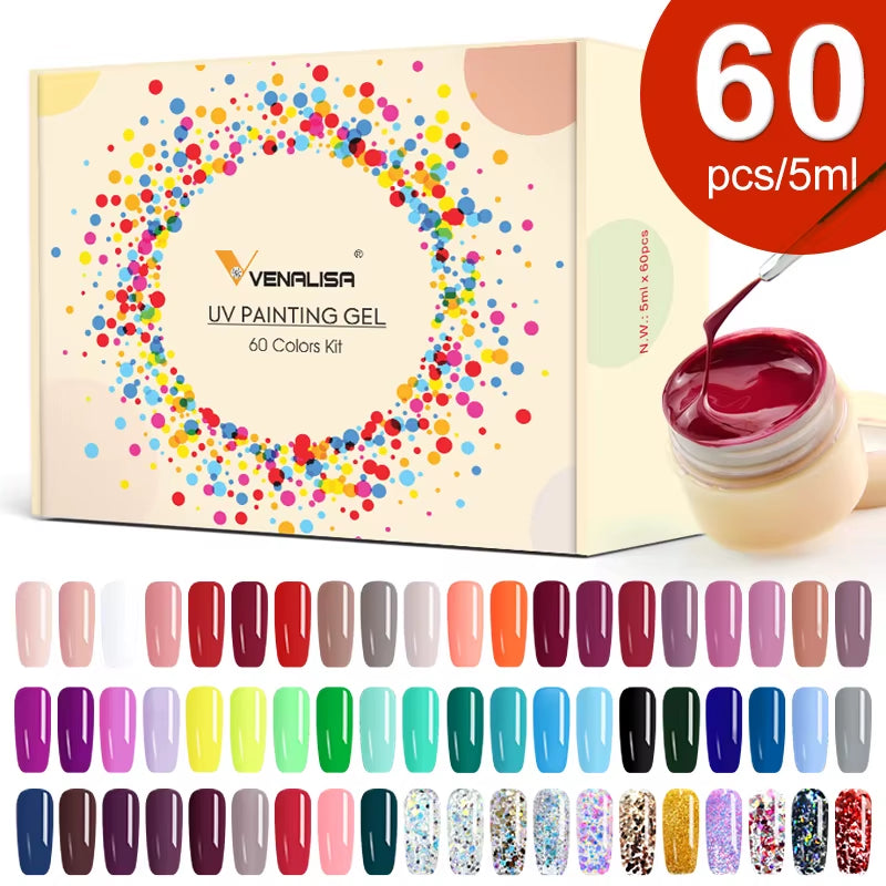 60Pcs/Kit  Painting Gel 5Ml Pot Full Coverage New Arrival Mud Gel Creamy Gel Solid Color Soak off UV LED Nail Gel Kit