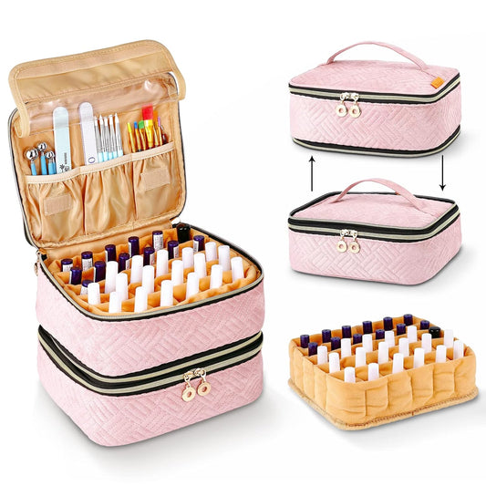 Nail Polish Organizer Bag Detachable 2 Layers Nail Polish Bags Holds 60 Bottles Nail Polish(15Ml/0.5 Fl.Oz),Nail Polish Storage Case with Tool Layers Hold Manicure Tools(Only Nail Polish Bag),Travel Carrying Nail Polish Storage Holder(Pink)