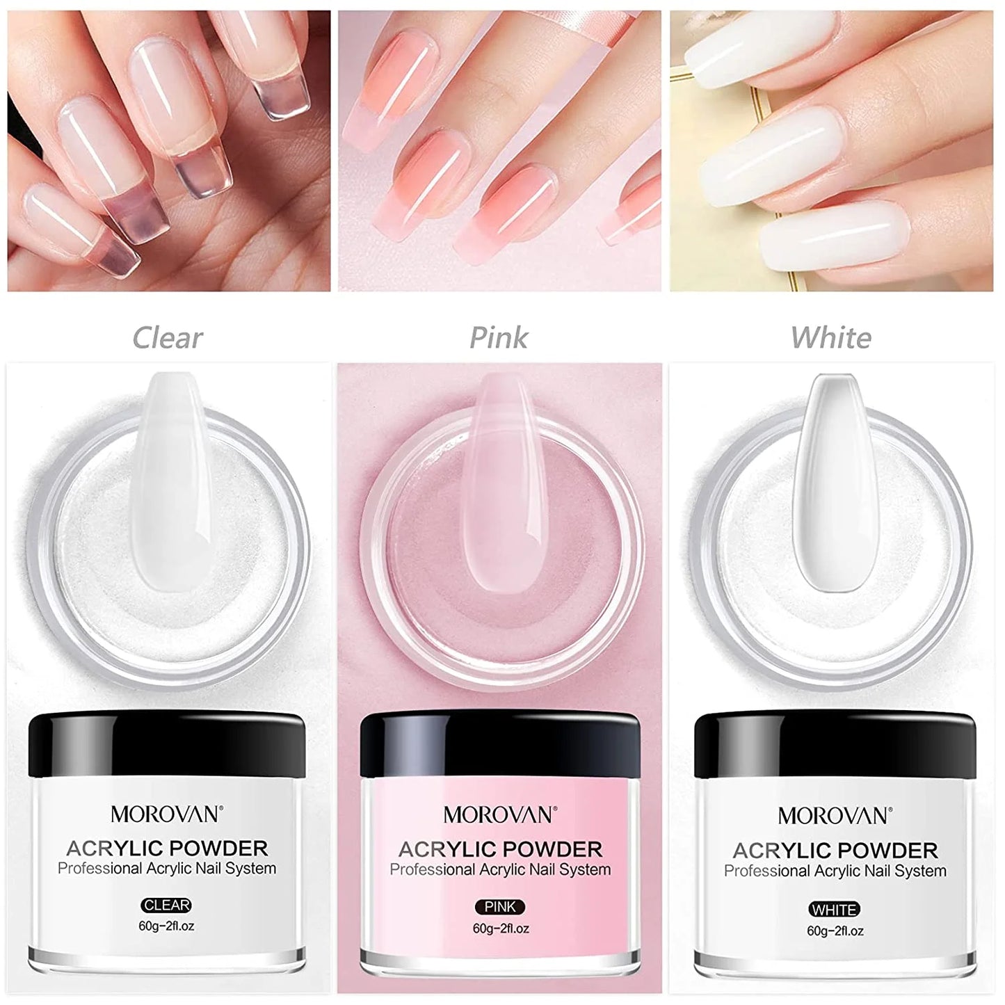 Acrylic Nail Kit Acrylic Powder Monomer Liquid Set 4Oz Pink White Clear Colors